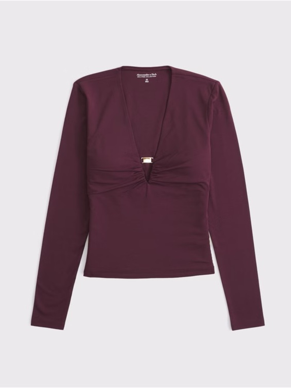 NEW Abercrombie & Fitch bra free v neck long sleeve hardware top in plum Medium